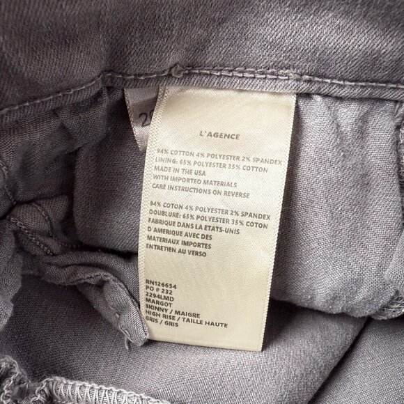 L'AGENCE Margot Gray Cotton Blend Stretch Skinny Cropped Ankle Jeans Size 26 - Picture 4 of 6
